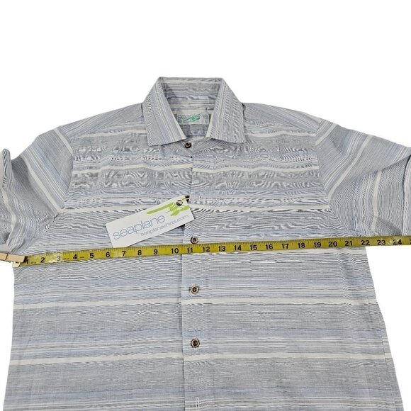 Seaplane Men’s Blue Stripe Button Down Short Sleeve Shirt - Size Large NWT - Picture 7 of 16